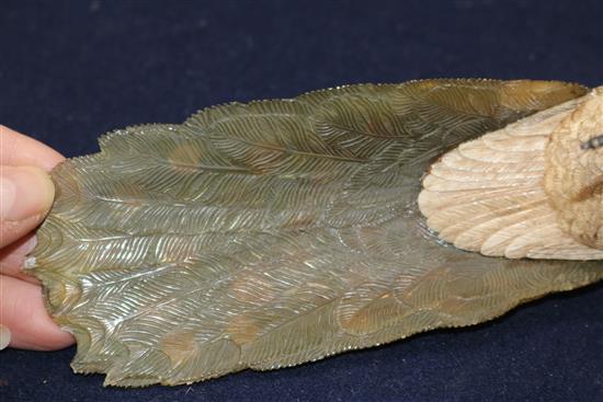 A Japanese Shibayama style ivory, mother-of-pearl and bronze peacock